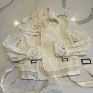 Joie Womens Cream Collared Buckles Button Up Jacket Boxy Size Small Boho